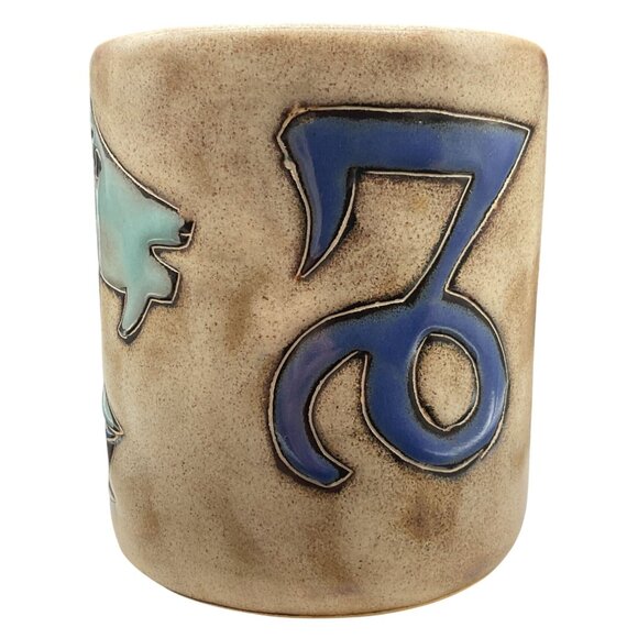 Mara Mug Zodiac Capricorn Symbol Beige & Blue Matte Glaze Interior 4"H x 3.5"D - Picture 2 of 7